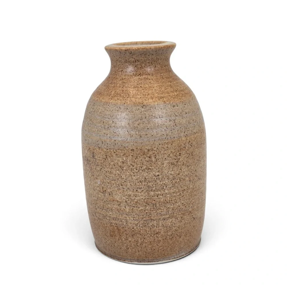 Signed Hartman Studio Pottery Vase 2003 Hand Thrown Stoneware Speckled Brown 5